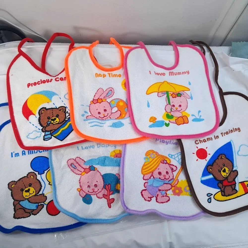 Vintage KMart Little Ones Baby Bib set‎ 7 k-mart terry cotton 90s bear bunny